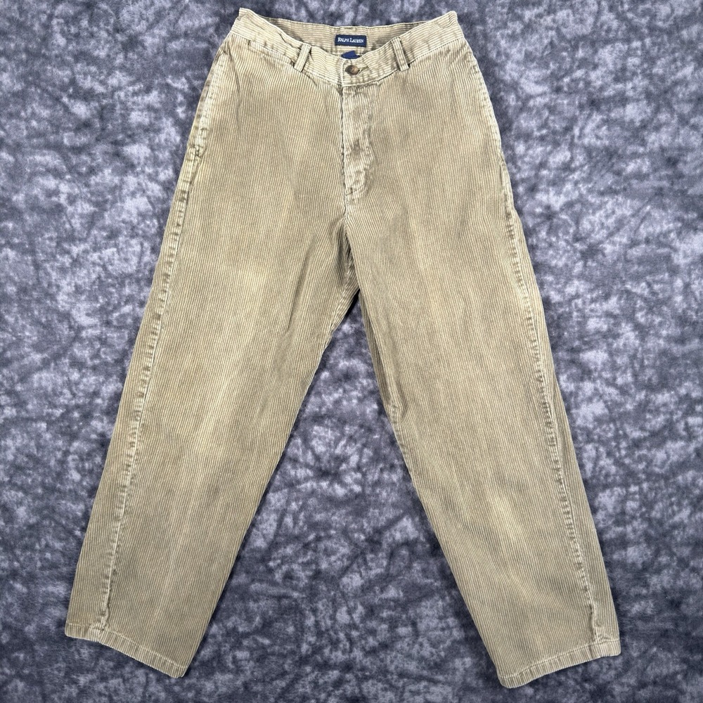 Ralph Lauren Green Corduroy Pants Straight Leg High Rise Womens 12 Polo Cords